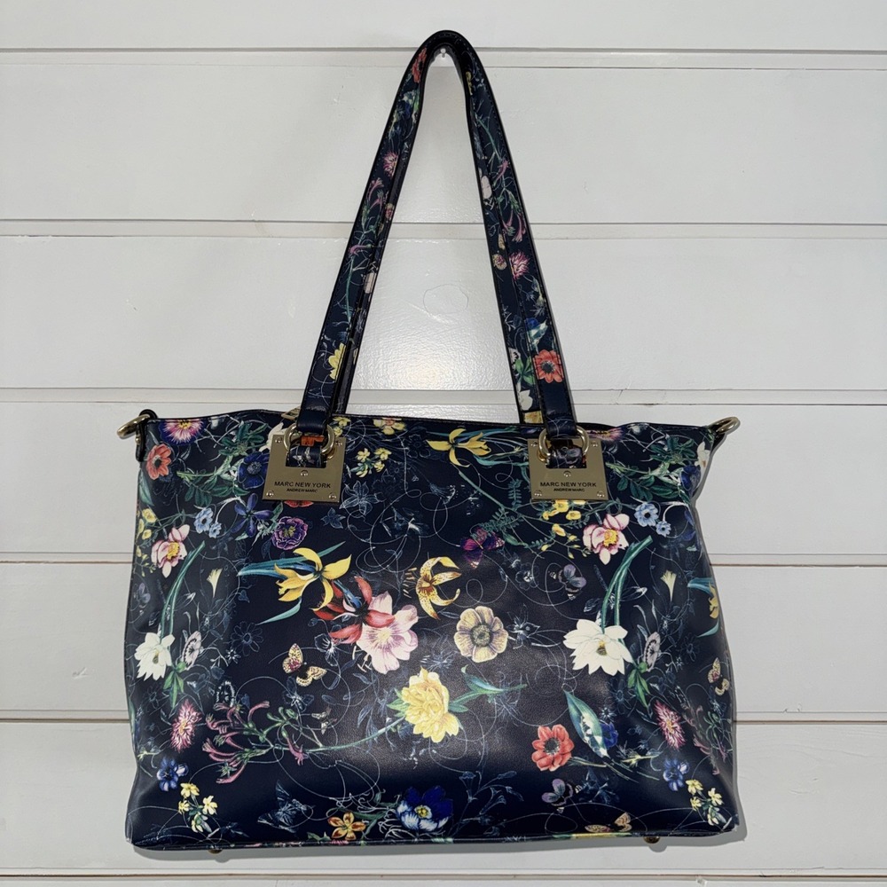 Andrew Marc Navy Floral Crossbody Faux Leather Shoulder Handbag GW996